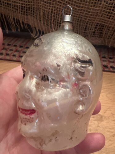 Antique German Blown Glass Smirking Man Face Christmas Ornament - Picture 2 of 6