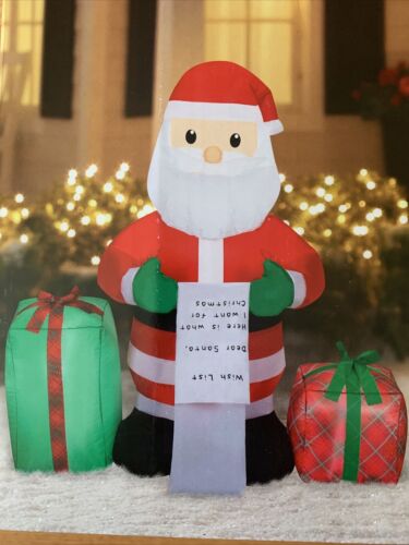 4 Ft Santa Claus w/ Wish List & Presents Lighted Christmas Inflatable Gemmy NEW