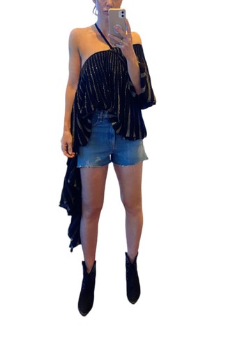 Sass & Bide Fiesta Barcelona Top | Sz L, Black/Gold, Off/One Shoulder, Festival - Picture 3 of 11