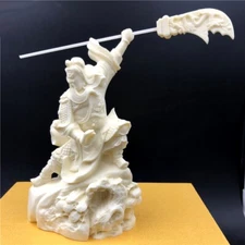 5.6" Chinese Guan Gong Warrior Statue Sword Tagua Nut Figure Decor Gift