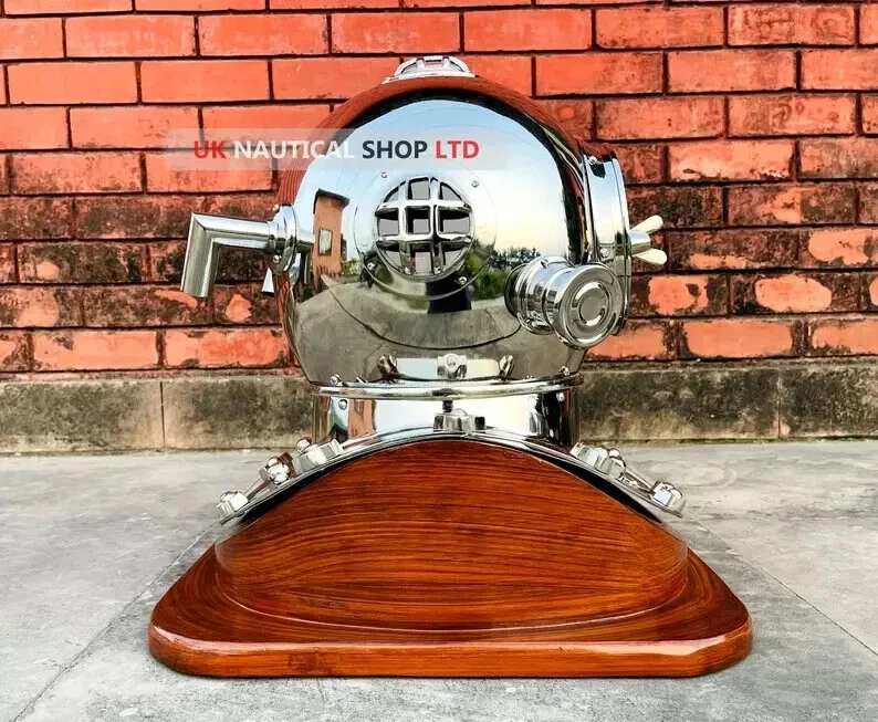 Casco de Buceo Ancla Plateado Marina de los Estados Unidos Morse Buzos Antiguo Casco Marino de Buceo Foto 4 de 4