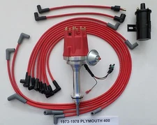 small cap PLYMOUTH 73-78 400 RED HEI Distributor + Black Coil +Spark Plug Wires