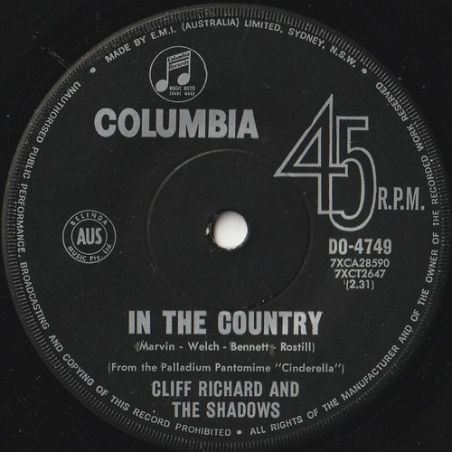 CLIFF RICHARD/SHAD. 45 IN THE COUNTRY +1 AUSSIE COLUMBIA 4749 VG & VG
