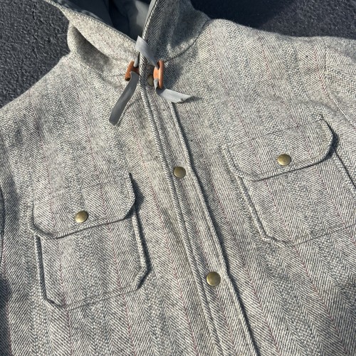 VTG 70s 80s Woolrich Tweed Reversible Hooded Jacket Herringbone Striped Sz L USA - Picture 2 of 16