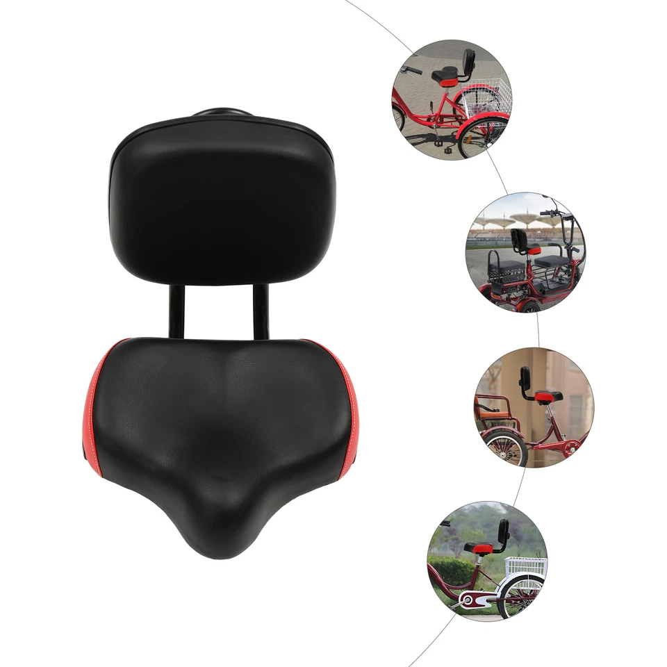 Bike Seat with Backrest Saddle, Bicycle Tricycle Wider Seat Cushion Replacement - Image 2 of 4