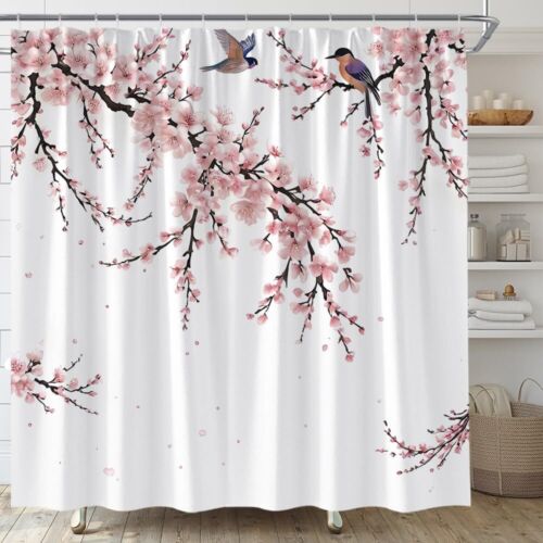 Cortina de Ducha Flor de Cerezo Rosa Floral Japonés Asiático Flor Pájaro Arte Baño... - Imagen 3 de 4