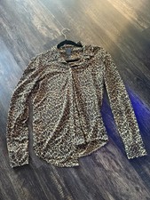 Express Leopard Print Button Down Blouse Animal Print Fitted Y2K Top Size Small