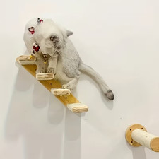 Solid Wood Wall Cat Climbing Frame Perforated Ladder Stair Jumping Platform