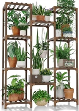 Bamworld Plant Stand Indoor Outdoor Tall Plant Shelf for Multiple Plants Pots