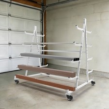 5-Tier Horizontal Material Rack, White Iron Pipe & Lumber Storage with 4 Wheels