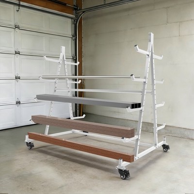 5-Tier Horizontal Material Rack, White Iron Pipe & Lumber Storage with 4 Wheels