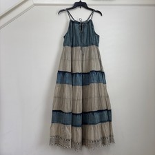 Young Threads NWT Boho Denim Patchwork Tiered Halter Maxi Dress XL