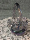 Rare Fenton Vintage Violet Iridescent Mini Glass Basket Diamond Pattern Signed