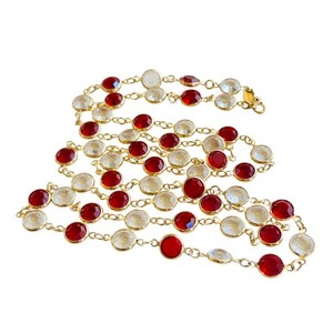 Authentic Monet Open Bezel Necklace VTG Crystal Bold Elegant Gold Plated Red Clear 90s 35"