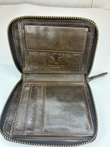 Men's Leather Wallet Zippered Coin Pocket Brown Credit Card Holders Wallets 3 - Picture 4 of 17