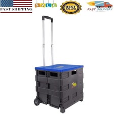 Heavy Duty Plastic Utility Cart Foldable Rolling Crate w/Wheels Lid Portable