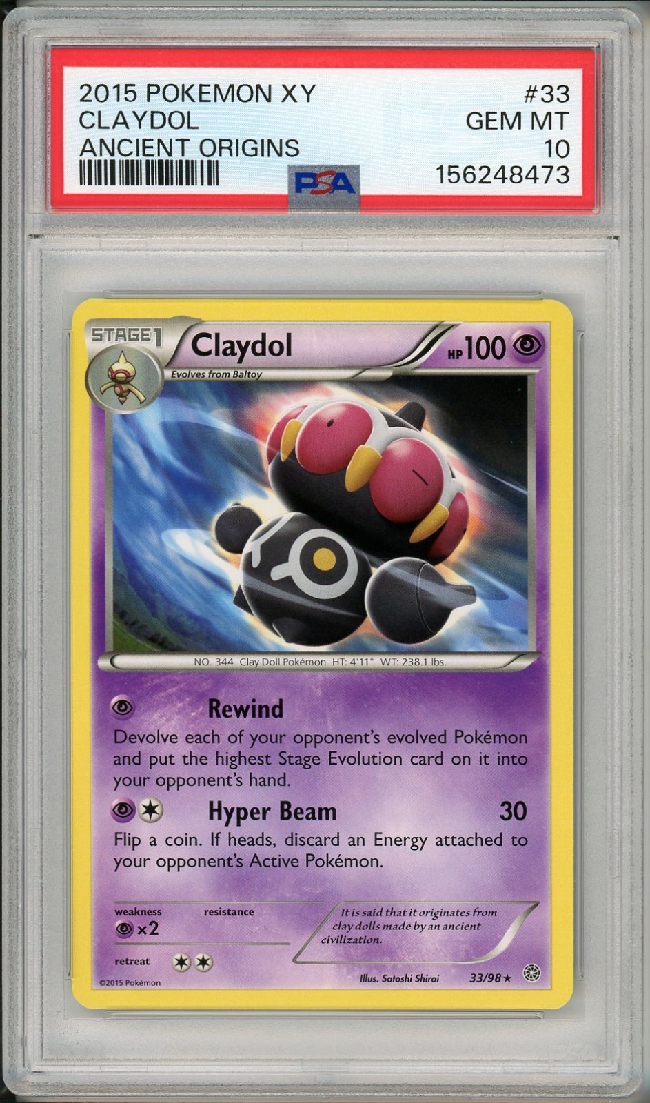 2015 Pokemon XY Ancient Origins Claydol #33 PSA 10 Pop 1