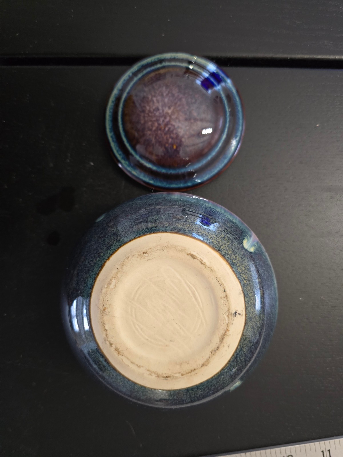 SIGNED BILL CAMPBELL STUDIO ART POTTERY COVERED SUGAR BOWL DRIP GLAZE FREE SHIP!