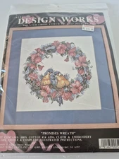 Design Works Chubby Blue Birds Promises Wreath Counted Cross Stitch Kit NEW Vtg