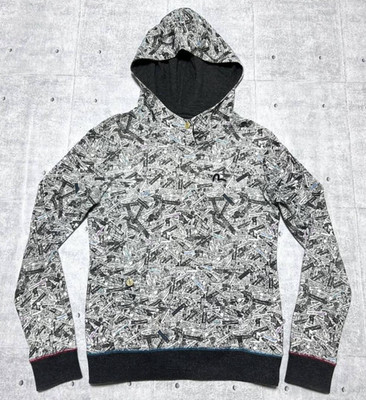 EVISU All-over Printed Long Sleeve Pullover Hoodie [BK×WH/SizeM/VG] LTD From JP