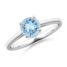 5mm Round Aquamarine Classic Solitaire 925 Sterling Silver Ring Anniversary