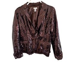Chico  s Chocolate Brown Sequin Blazer Jacket Size 0 Small Evening Party Y2K