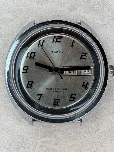 Vintage Timex Automatic Day Date Watch Runs New Crystal For Parts/Repair