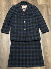 VTG 60s Pendelton 100 Virgin Wool Plaid Skirt Jacket Suit Set Mod Blue