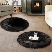 Faux Sheepskin Fur Area Rug Black 3x3 Feet 2 Pack, Round Fluffy Soft Fuzzy Pl...