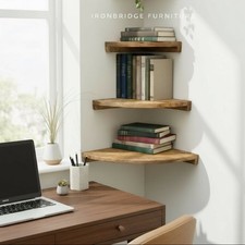 Solid Mango wood floating corner shelves. 3 sizes available.