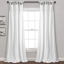 16T003667, White Lydia Ruffle Window Curtain Panel Pair, 95" x 40", 95" L