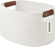 Cotton Rope Basket , Storage Baskets with Handle, 15x10x9 inches, White-1Pack