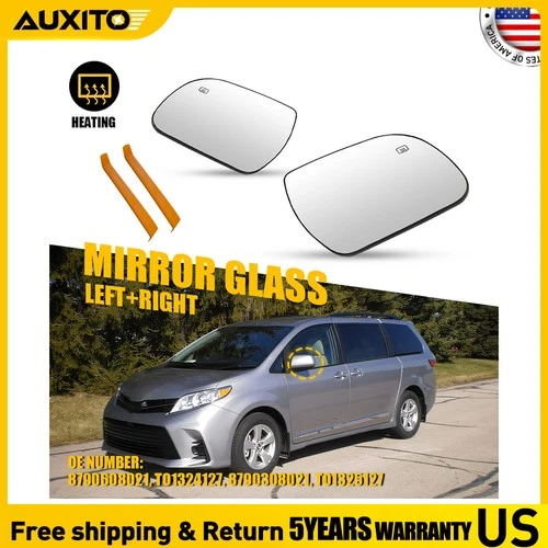 2X Left Right Rearview Mirror Glass For Toyota Sienna 2011 -2019 Heated Function