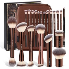 20 Pcs Makeup Brush Set With Bag Coffee Kabuki Foundation Blending Beauty Tools