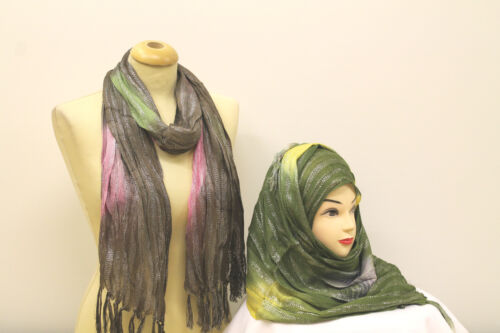 Ladies Beautiful Shiny Glitter Stripes Summer Hijab Scarf Stole Neck Wrap Shawl  - Picture 1 of 12