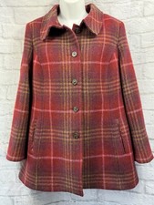 Lochcarron Short Overcoat 100% Pure New Wool Red & Brown Tartan Jacket Size 16