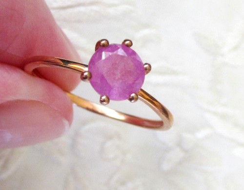 Pink Sapphire Ring / size 10 / 14K Rose Gold over 925 Sterling Silver / 2ct - Picture 3 of 5