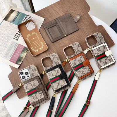 For iPhone 16 Pro Max 15 14 Plus 13 12 Phone Case Crossbody Strap ID Card Holder