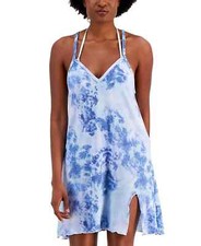 Miken Juniors Blue Knotted Tie-Dye-Print Cover-Up Dress - L - Blue