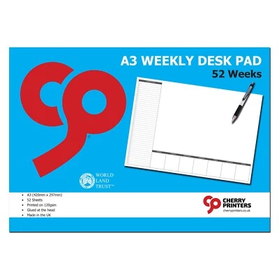 CHERRY PRINTERS A3 Weekly Desk Pad | Planner | Things to do | A3 420mm x 297mm | 120gsm 52 pages