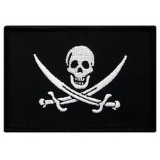 PIRATE FLAG PATCH JOLLY ROGER Skull Swords embroidered iron-on Calico Jack BLACK
