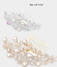 Crystal Rhinestone Bobble Hair Comb Wedding Bridal Cocktail Leaf Branch Teardrop
