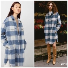 Rails Jaro Buffalo Plaid Wool Blend Coat Button Up Sz L Blue White