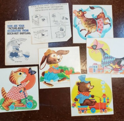 Beach-nut Babyland Vintage Vinyl Decals (5 decals with duck cat bear rabbit cow)