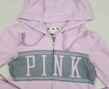 Women's VICTORIA SECRET Pink Gray Hoodie full zip Sweatshirt Size XSmall Z3