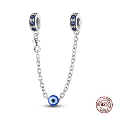 S925 Sterling Silver Evil Eye Safety Chain Charm For Bracelets
