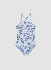  92 Seafolly Girl's White Tropical Reversible Tank One Piece Swimwear AUS Size 6