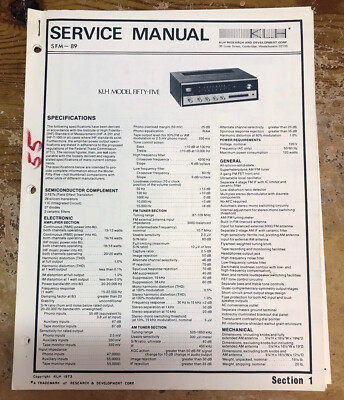 KLH Model Fifty-Five (55) Service Manual OEM