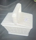 Vintage Westmoreland Milk Glass Picnic Basket Weave Covered Dish Basket easter