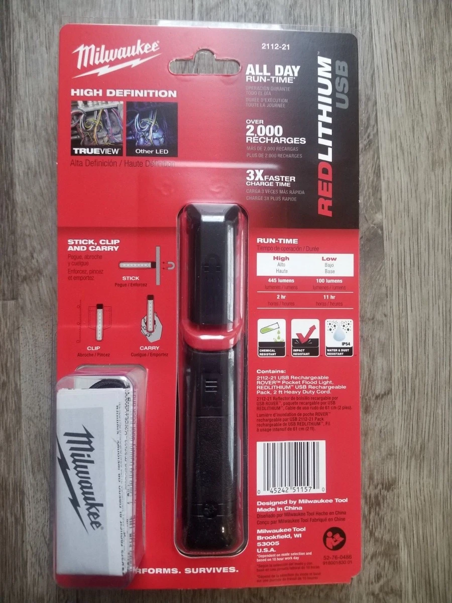 Milwaukee Rover USB Rechargeable Pocket LED Flood Light w Clip